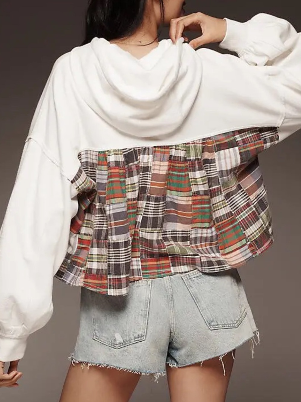 Anthropologie Pilcro Plaid-Back White Hoodie Top - Casual Women’s Pullover S